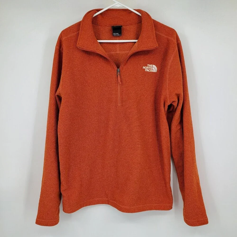 The North Face Orange Men's Long Sleeve 1/4‎ Zip Pullover Winter Shirt Large